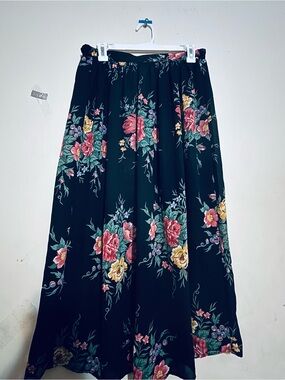 Anna Black Maxi Skirt with Pink & Yellow Floral Print